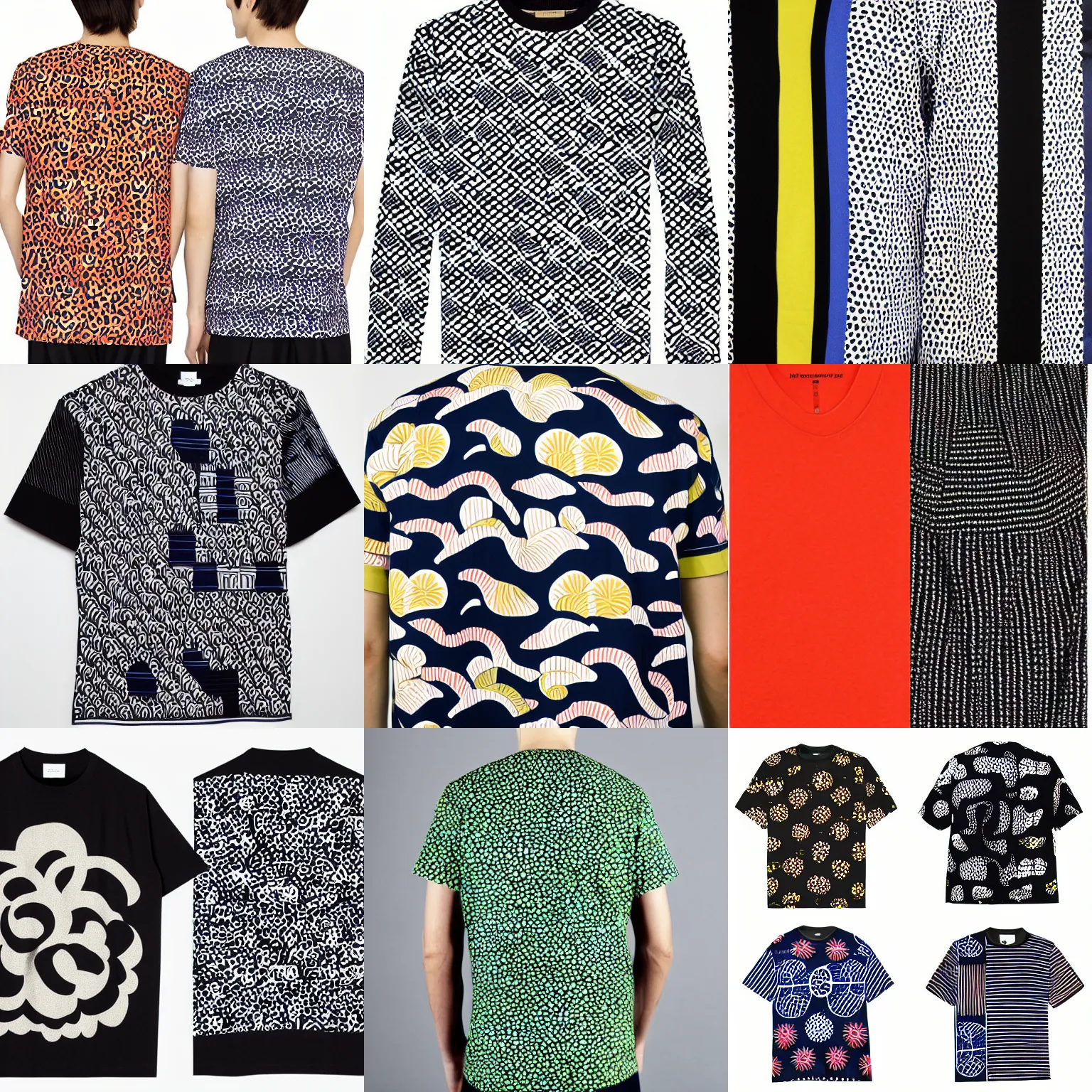 Prompt: marimekko japanese Katazome men's t-shirt design back and front