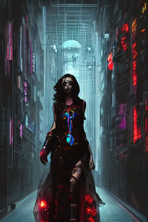 Image similar to 4k hyperreal cyberpunk high priestess