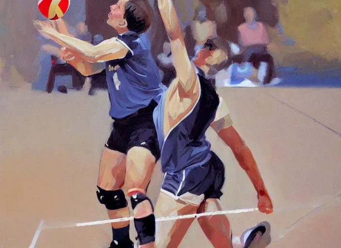 Image similar to a highly detailed beautiful portrait of elon musk playing voleyball, by gregory manchess, james gurney, james jean