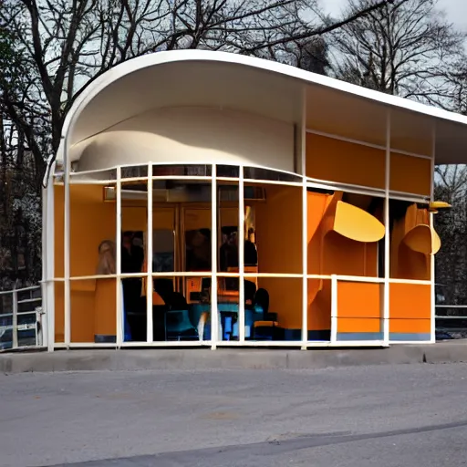 Prompt: ice cream store by alvar aalto,