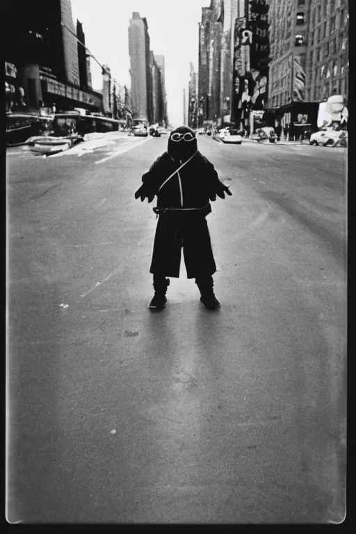 Image similar to photo polaroid of a ninja turtle in the middle of a New York street, loneliness, war, black and white ,photorealistic, 35mm film,