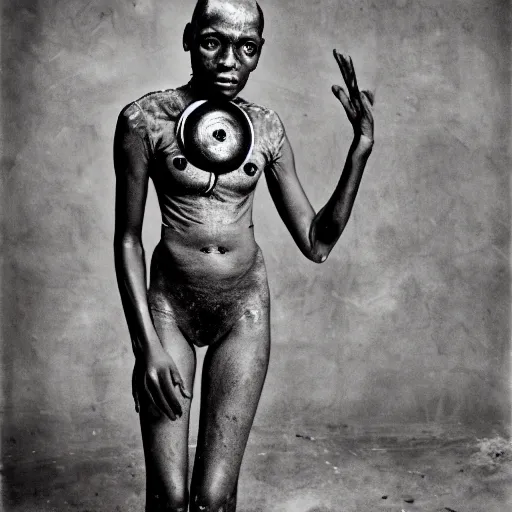 Prompt: afrofuturism by roger ballen,