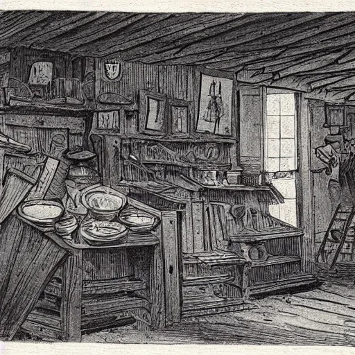 Prompt: a samsung shop in the 1 8 0 0 s, ink art, old, rustic