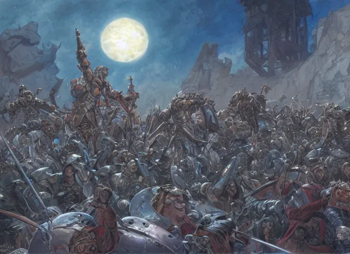 Image similar to beautiful as the moon, terrible as an army with banners. art by tyler edlin and donato giancola