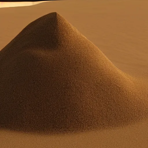 Prompt: pile of sand : : octane render, unreal engine 5, extreme quality, extremely detailed sand, realistic, realistic lighting, realistic shadows, real photo : :