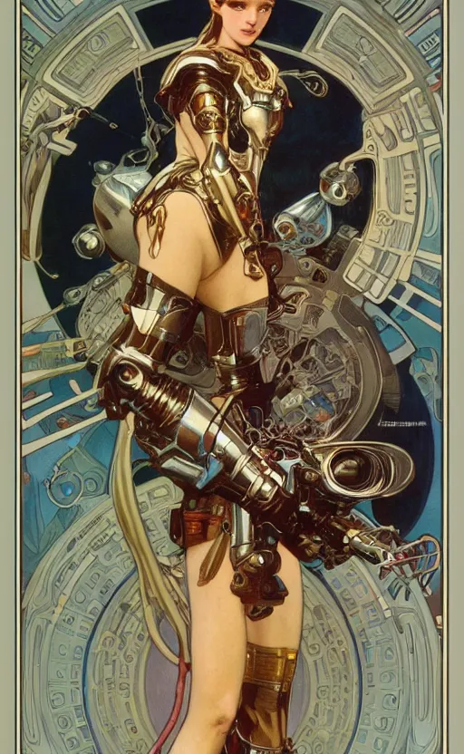 Image similar to exquisite imaginative cybermechanical girl in armor poster art, movie art, by lucasfilm, weta studio, alphonso mucha, james jean, frank frazetta, 8 k, denoised, sharp, crisp, high quality