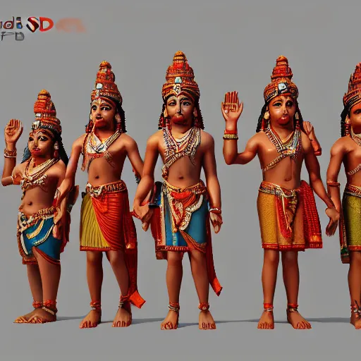Image similar to 3d render of Idols Indian Gods, Unreal engine, white background, 8k