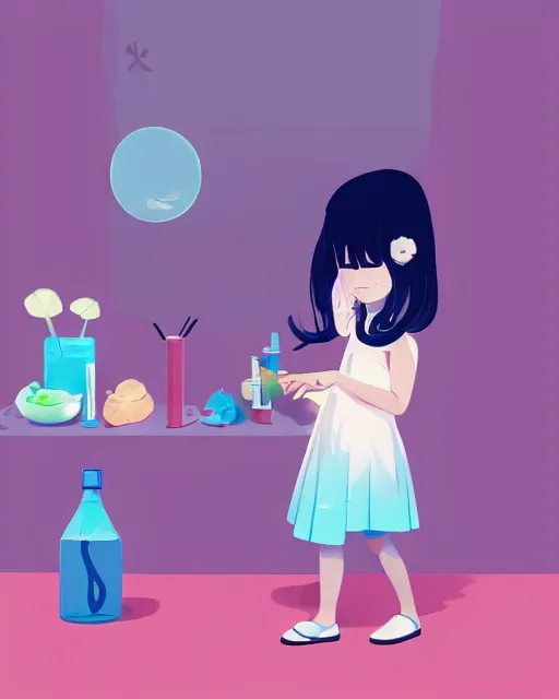 Image similar to a little girl is doing a science experiment. clean cel shaded vector art. minimalist illustration art by lois van baarle, artgerm, helen huang, by makoto shinkai and ilya kuvshinov, rossdraws