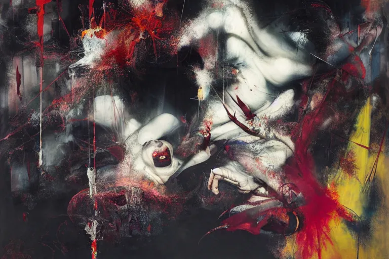 Image similar to the physical impossibility of death, in a brutalist designed space ship, gothic, rich deep colours, painted by francis bacon, adrian ghenie, james jean and petra cortright, part by gerhard richter, part by takato yamamoto. 8 k masterpiece