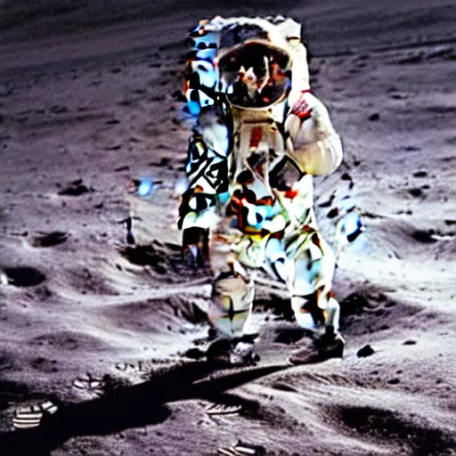 Image similar to spacesuit walking on the moon with nobody inside it