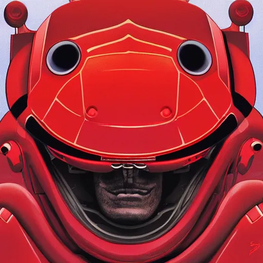 Image similar to macro portrait of a red robotic beetle face with pincers.Red and black body armor, digital art, realistic, ultradetailed, concept art in the style of Science Fiction. art by Syd Mead and Moebius, trending on artstation, devianart, cgsociety