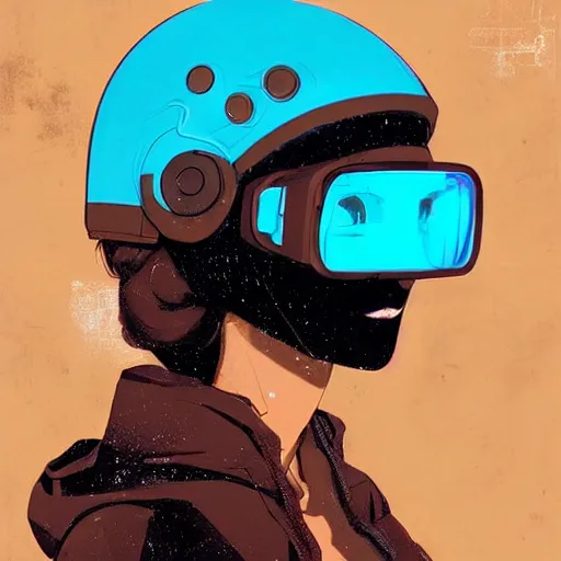 Prompt: highly detailed portrait of an electric woman wearing a snow coat and hologram visor, symmetrical, by atey ghailan, by greg rutkowski, by greg tocchini, by james gilleard, by joe fenton, by kaethe butcher, gradient blue, black, brown and cyan color scheme, grunge aesthetic!!! ( ( graffiti tag wall background ) )