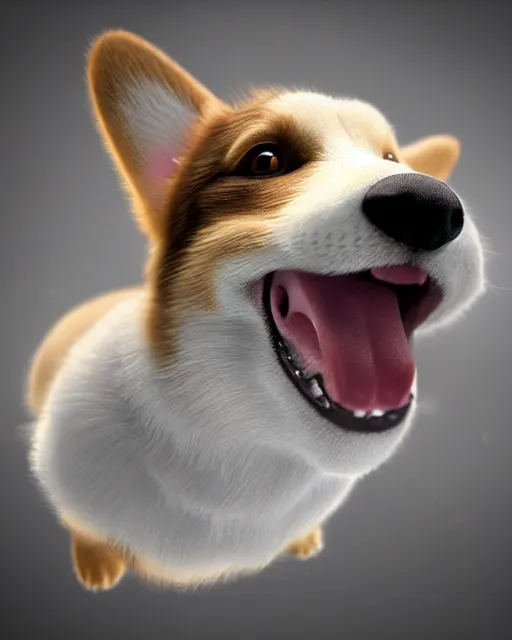 Image similar to cute corgi lab mix, hyper realism, cinematic, volumetric lighting, intricate complexity, extremely detailed,