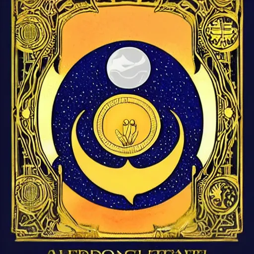 Image similar to sun and moon tarot card, extremely detailed, golden ornament, stunning, realistic