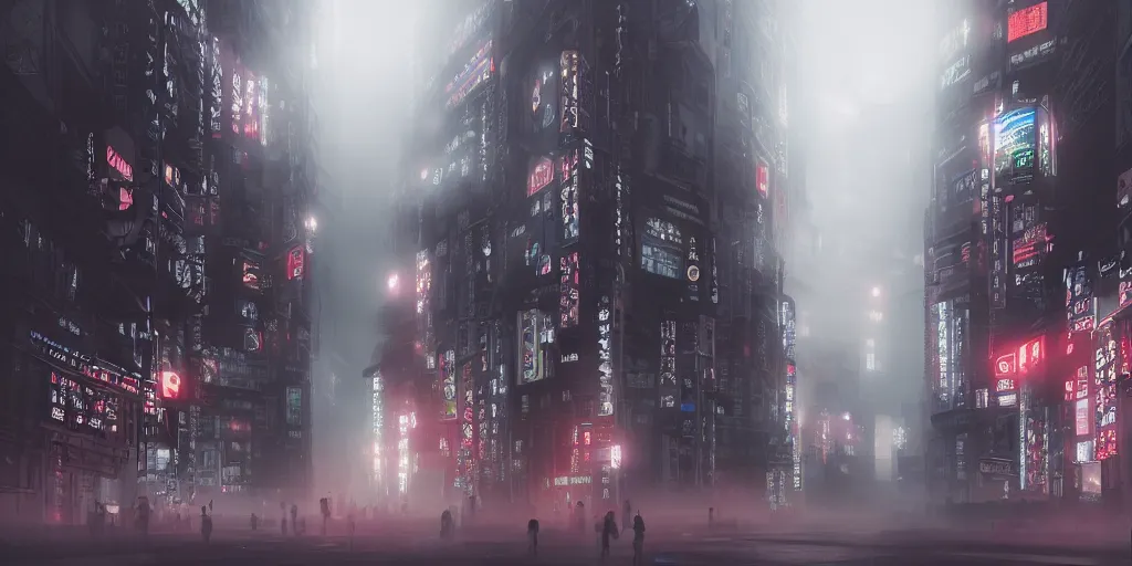 Prompt: Anime style Tokyo in fog, magic mist, cyberpunk buildings, digital concept art, cityscape, high resolution, trending on artstation, unreal engine