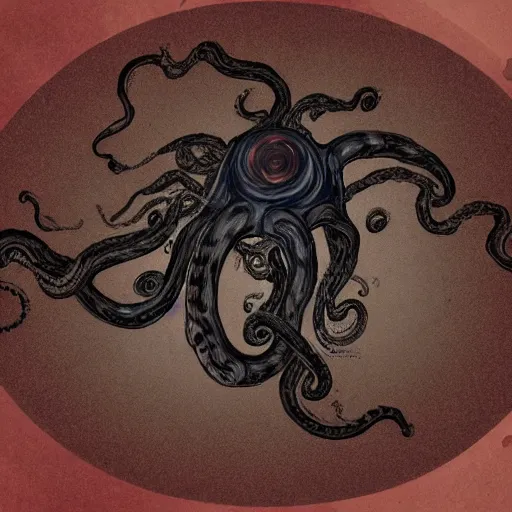 Prompt: a dark colored planet, shadow colored tentacles sticking out of the side, in the style of eldritch horror
