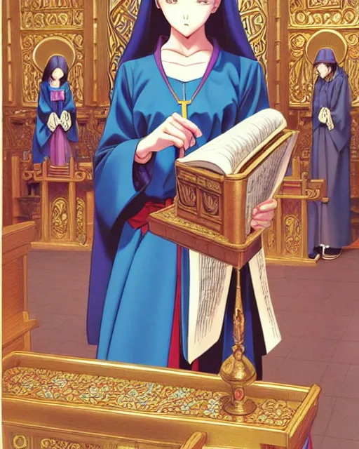 Prompt: a richly detailed color  illustration depicting a pretty teenage woman as a pastor in an Orthodox church, 3D shadowing effect, ultra ornate detail. masterfully illustrated by Akira Toriyama and Mina Petrovic and Range Murata.