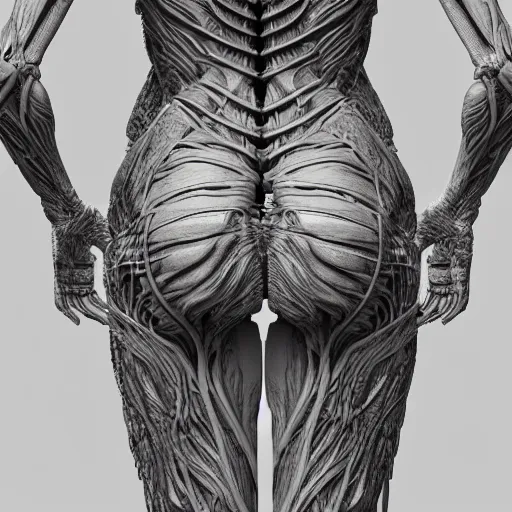 Prompt: concept of a detailed and intricate design of the back of full female anatomy wrapped in bone texture, 3d design, great finesse organic hyper detailed, engineering blueprints, stained paper, hyperrealistic, ultra detailed, 4K, octane render, unreal engine