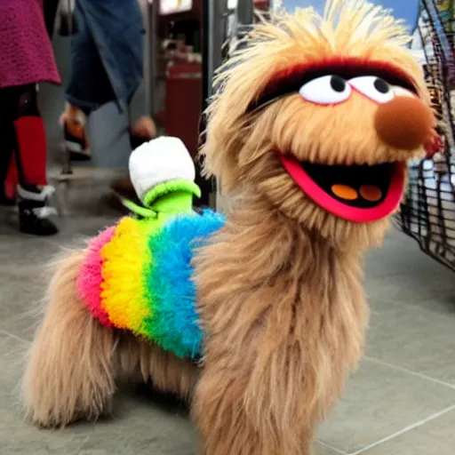 Prompt: A service dog muppet, sesame street