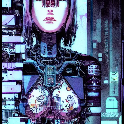 Image similar to android, killer - girl, high detail of the face, full body, close - up, 1 / 6 katsuya terada, style of cyberpunk, night, city,