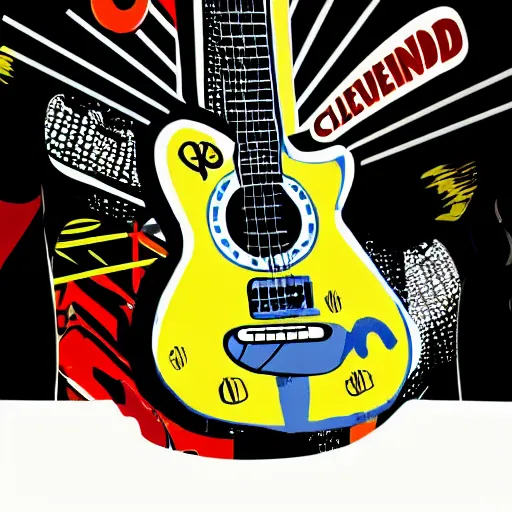 Image similar to cleveland music, pop-art, rock-n-roll, guitar, music notes