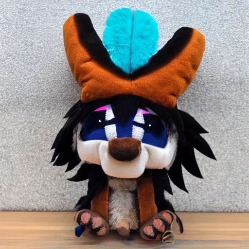 Prompt: spartan shaman wolf peyote fumo plush