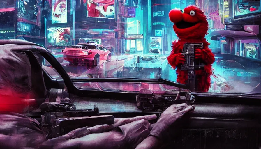 evil elmo with gun