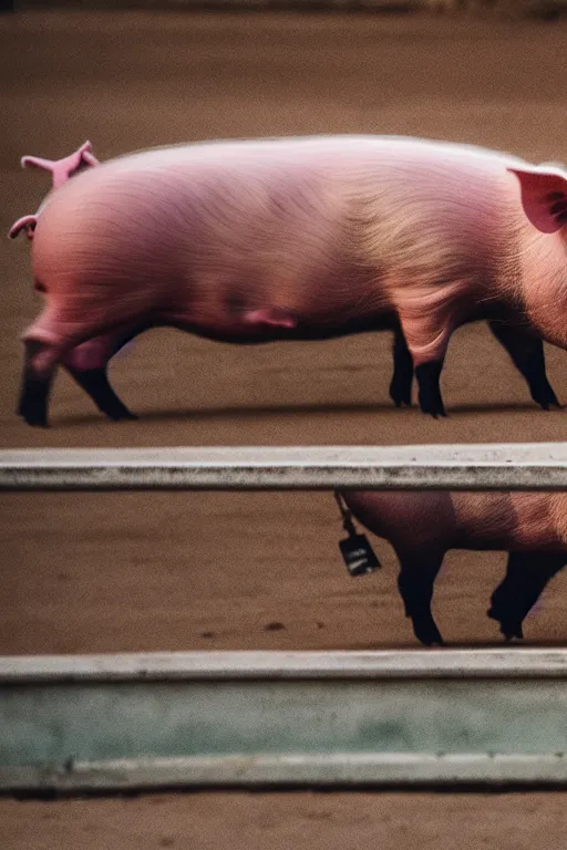 Image similar to a pig sitting at the slot among people, photo in color, photo in 4 k