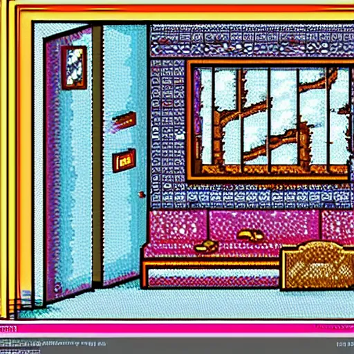 Prompt: 9 0 s bedroom, beautiful detailed pixel art, intricate details, beautiful, dithered gradients, volumetric lighting, smooth, sharp focus, 2 d illustration, old school computer game graphics, crpg, d & d, pixel art