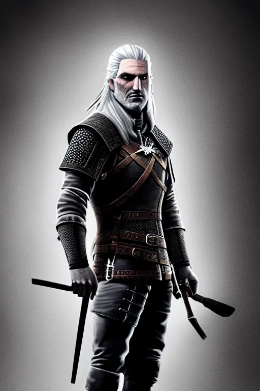 Image similar to full body portrait of geralt of rivia, casual clothes, 5 5 mm lens, professional photograph, black and white, times magazine, serious