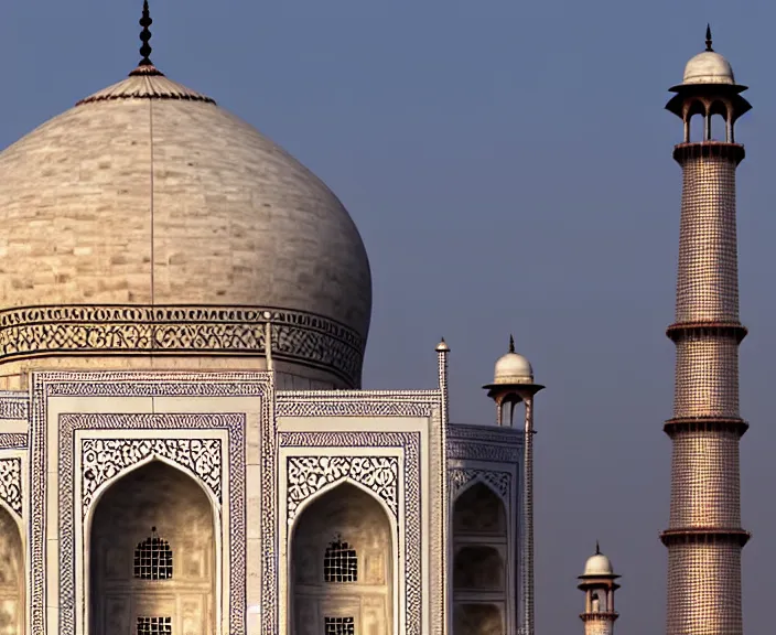 Prompt: 4 k hd, high detail photograph of taj mahal, shot with sigma f / 4. 2, 2 5 0 mm sharp lens, wide shot, volumetric lighting, high level texture render