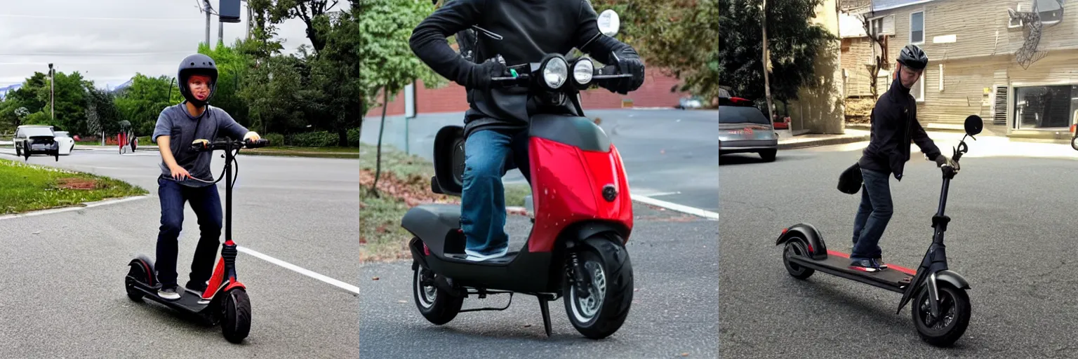 Prompt: a spooder riding a scooter