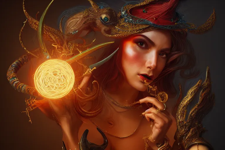 Image similar to Magician, female, fantasy, bangles, explosion, dramatic, intricate, elegant, highly detailed, digital painting, artstation, concept art, smooth, sharp focus, illustration, art by Hieronomous Bosch, octane render