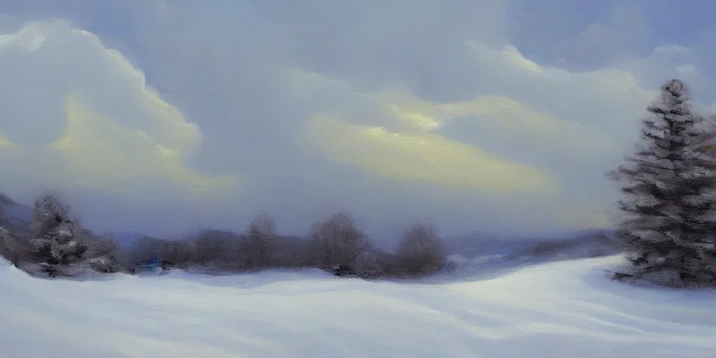 Prompt: painting a snowy landscape art by brom gerald, 8 k