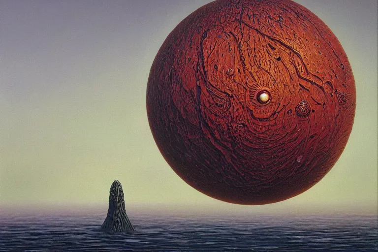 Prompt: oil painting, super - detailed scene of a creature the size of a planet, japanese sci - fi books art, artwork by jean giraud and zdzislaw beksinski and michael whelan and hr giger, hd, 4 k, high quality