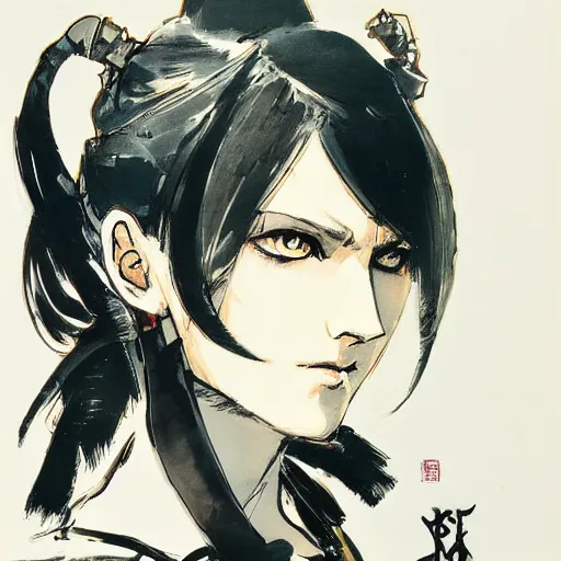 Image similar to regal - looking woman with pigtails, yoji shinkawa