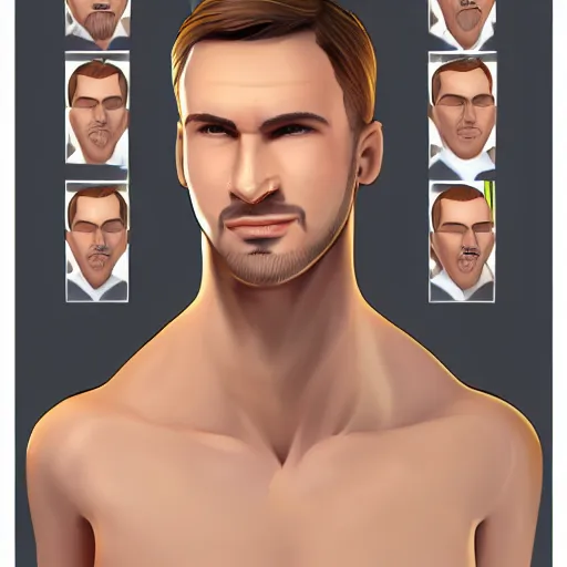 Prompt: A short and average built, olive skinned man with smooth cheeks and a wide face. He has an impressively long goatee, artstation