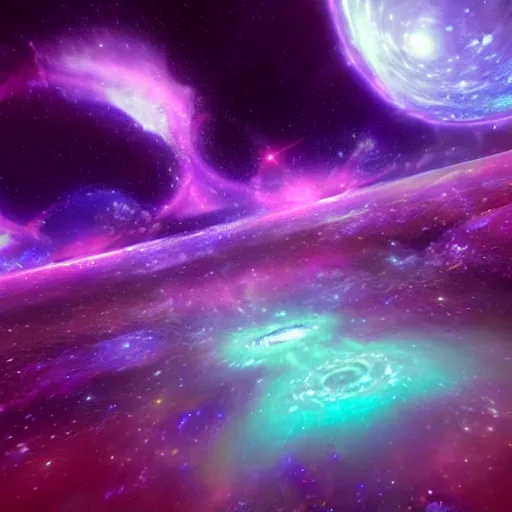 Image similar to nautiloid in space, unreal engine, nebula colours purple