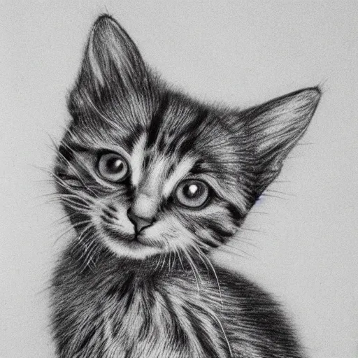 Image similar to a pencil drawing of a kitten, in the style of salvador dali