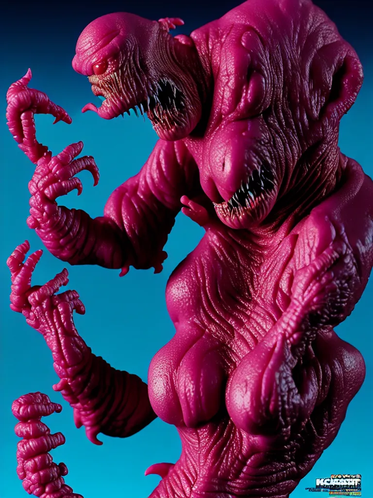 Image similar to hyperrealistic rendering, fat smooth john carpenter flesh monster natalie portman by bernie wrightson and killian eng and joe fenton, product photography, action figure, sofubi, studio lighting, colored gels, colored background