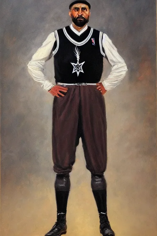 Image similar to full body portrait of the dictator of the san antonio spurs, 1 8 8 9, in full military garb, oil on canvas by william sidney mount, trending on artstation