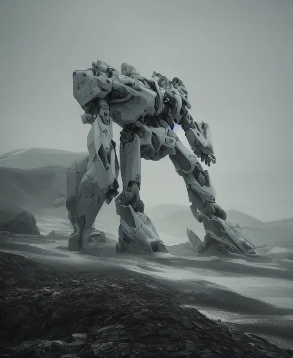 Image similar to surreal romantic stranded valley prometheus horizontal white mecha building architecture by ruan jia, futuristic blame, white architecture in the beach in iceland, foggy, highly detailed, digital painting, arstation, concept art, hyperealistic octane render, unreal engine