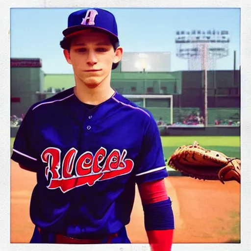 Image similar to “a realistic photo of a guy who is an attractive baseball player man who is part cyborg and part humanoid, who is a robot, Tom Holland”