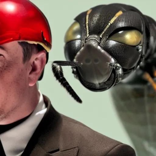 Image similar to anthropomorphic wasp with head of elon musk