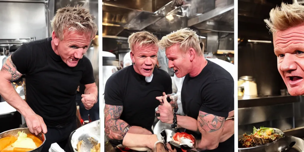 Image similar to gordon ramsay vs robert irvine cookoff