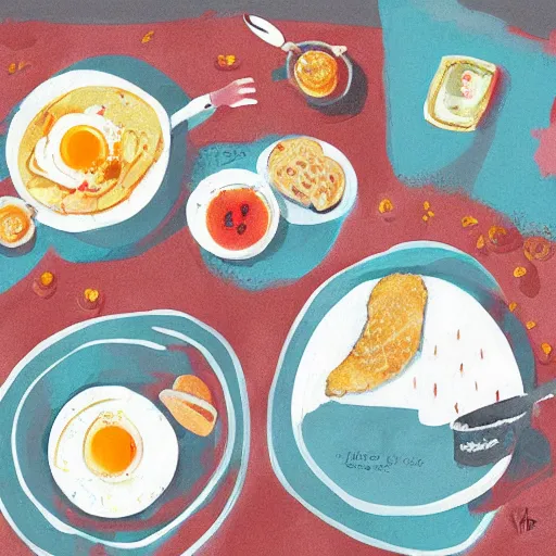 Prompt: illustration breakfast by Julia Gash