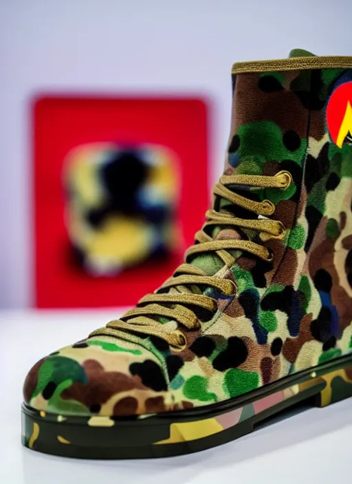 Image similar to hyperrealistic and heavy detailed product photo bape avant garde shoe of movie the fifth element, in front of white back drop, whole shoe is in picture, leica sl 2 5 0 mm, vivid color, high quality, high textured, real life