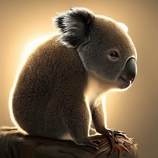 Prompt: ninja koala, award winning creature portrait photography, extremely detailed, artstation, 8 k, sensual lighting, incredible art, wlop, artgerm