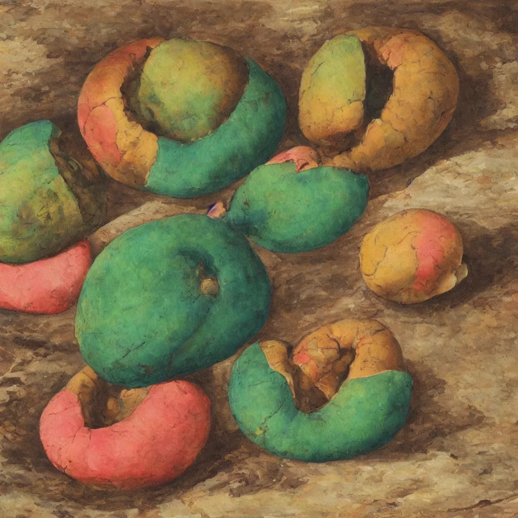 Image similar to a colorful painting of a coco de mer