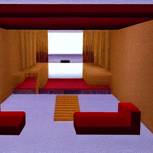 Prompt: a still of a modern living room, 1 9 9 6 super mario 6 4 graphics